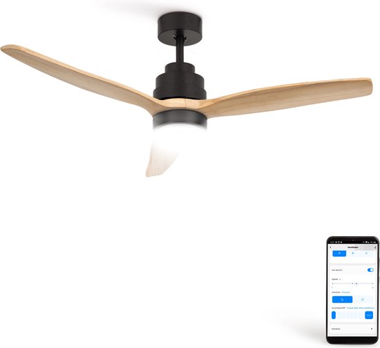 Ventilador De Techo 40w Silencioso 132 Cm, Negro- Madera Natural- Sin