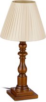 Relaxdays tafellamp vintage - bureaulamp - nachtlamp - houten voet - E27 - bruin/beige