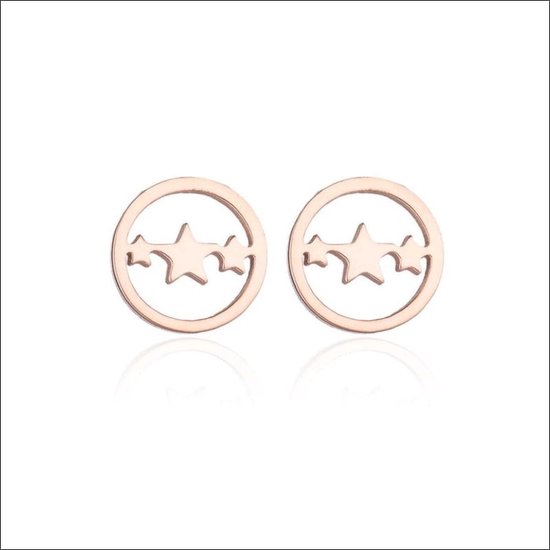 Aramat jewels ® - Chirurgisch stalen ronde oorbellen sterretjes zweerknopjes rosékleurig 8mm
