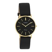 OOZOO Vintage series - Gouden horloge met zwarte leren band - C20182 - Ø32