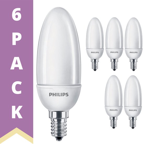 Philips Softone Spaarlamp Kaarslamp E14 - 5W vervangt 22W - Kaars B35 - 6  Spaarlampen | bol.com