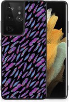 Backcover Soft Siliconen Hoesje Geschikt voor Samsung Galaxy S21 Ultra Telefoonhoesje met Zwarte rand Feathers Color