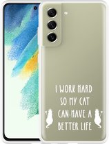 Hoesje Geschikt voor Samsung Galaxy S21 FE Royalty Cat - wit