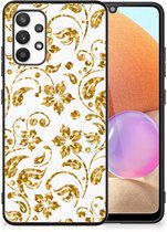 Back Cover Siliconen Hoesje Geschikt voor Samsung Galaxy A32 4G | A32 5G Enterprise Editie Telefoonhoesje met Zwarte rand Gouden Bloemen