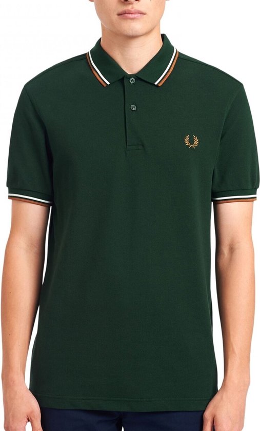 Fred Perry M3600 polo twin tipped shirt - Evergreen / Snow White / Dark Caramel -  Maat: S