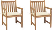 Decoways - Tuinstoelen 2 stuks met crèmekleurige kussens massief teakhout