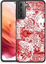 Back Case TPU Siliconen Hoesje Samsung Galaxy S21 GSM Hoesje met Zwarte rand Angel Skull Red