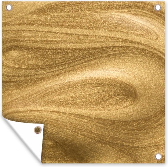 Tuinposter 100x100 cm - Tuindecoratie Goud - Glitter - Abstract - Luxe - Poster voor in de tuin - Buiten decoratie - Schutting tuinschilderij - Tuindoek muurdecoratie - Wanddecoratie balkondoek