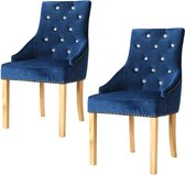 Decoways - Eetkamerstoelen 2 stuks massief eikenhout en fluweel blauw