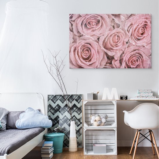 Peinture - Roses Roses, Image Vintage , Impression Premium sur Toile