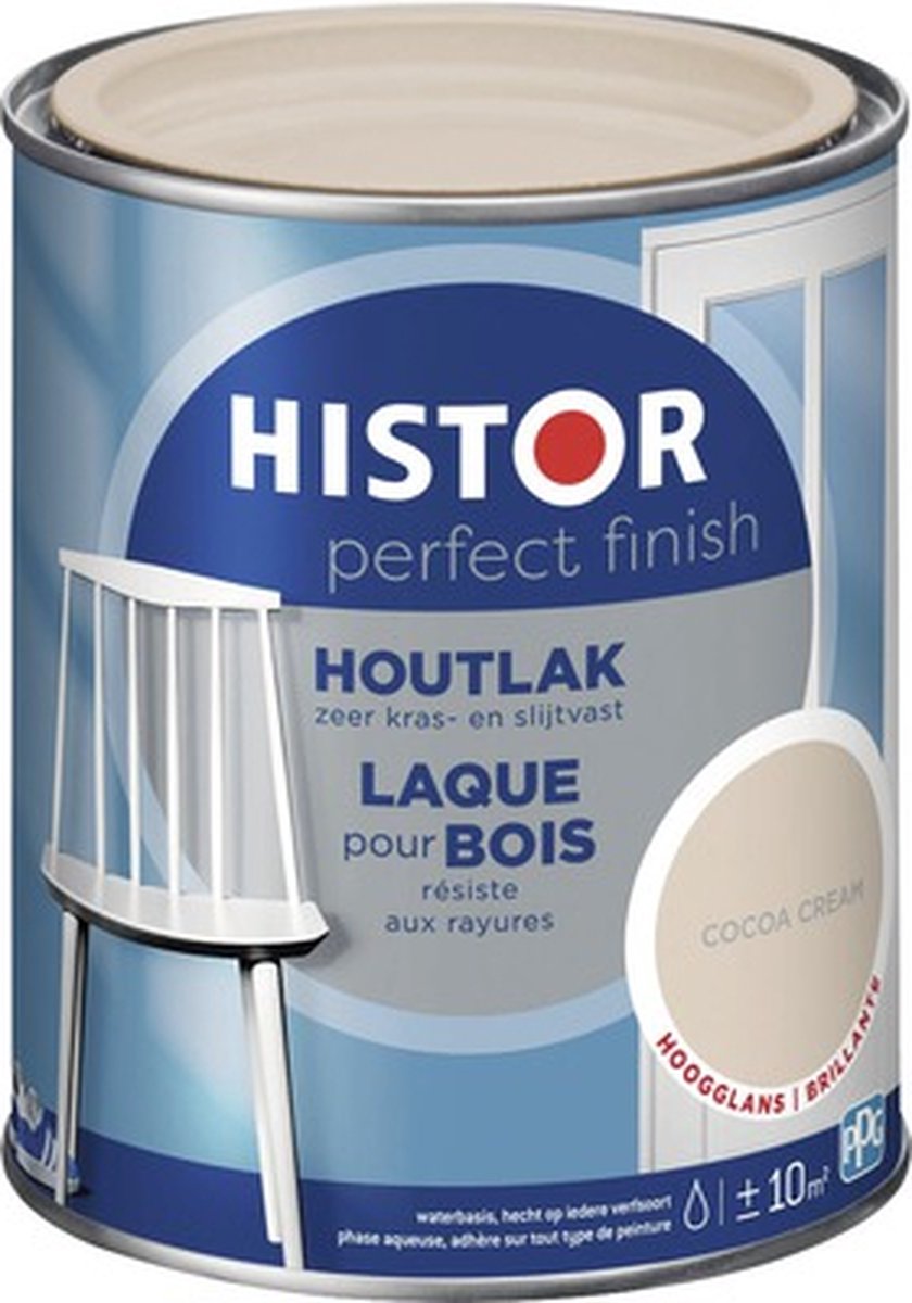 Histor Perfect Finish Houtlak Hoogglans - Krasvast & Slijtvast - Dekkend - 0.75L - Cacoa Cream - Beige – foto 2