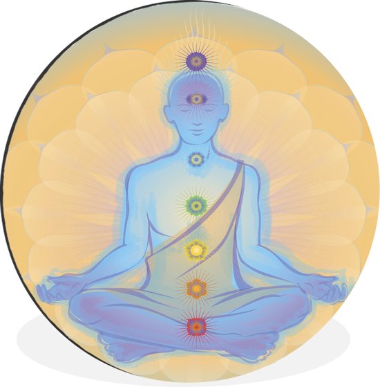 Illustration d'un moine aux sept chakras Cercle mural aluminium ⌀ 120 cm - Tirage photo sur cercle mural / cercle vivant / cercle de jardin (décoration murale)