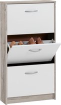 FMD-Möbel Schoenenkast met 3 kantelende vakken wit en eikenkleurig  VDXL_428788