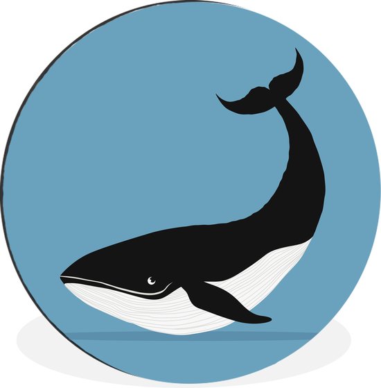 WallCircle - Wandcirkel - Muurcirkel - Een illustratie van een walvis op een blauwe achtergrond - Aluminium - Dibond - ⌀ 90 cm - Binnen en Buiten