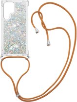 Lunso - Backcover hoes met koord - Samsung Galaxy S22 Ultra - Glitter Zilver Goud