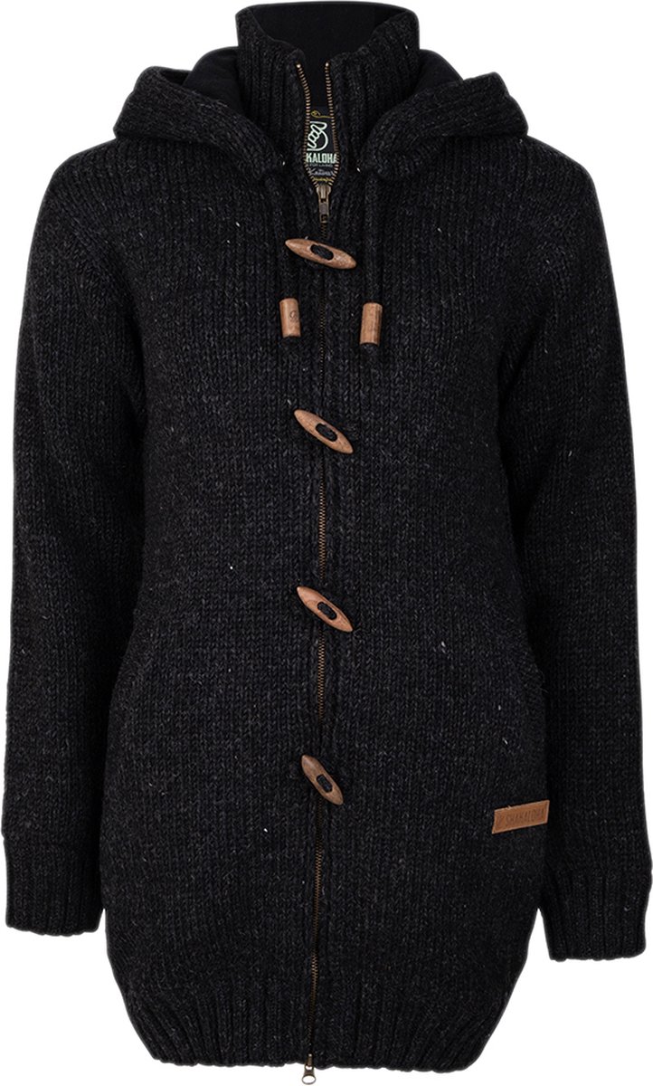 Gebreid Wollen Dames Vest van Schapenwol met Polyester Fleece voering en afneembare capuchon SHAKALOHA W Woodcord DLX 3XL Antraciet