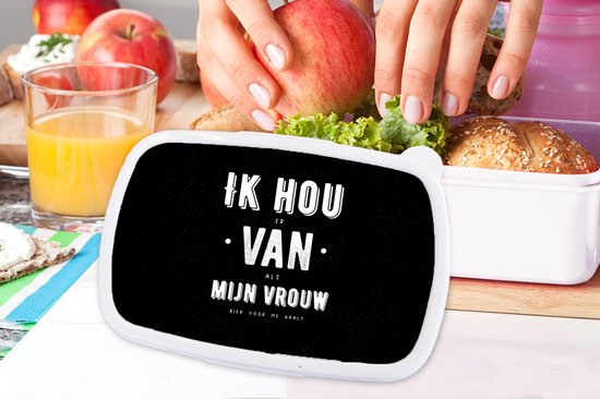 Broodtrommel Wit - Lunchbox - Brooddoos - Spreuken - 'Ik hou van mijn vrouw' - Quotes - Zwart - 18x12x6 cm - Volwassenen