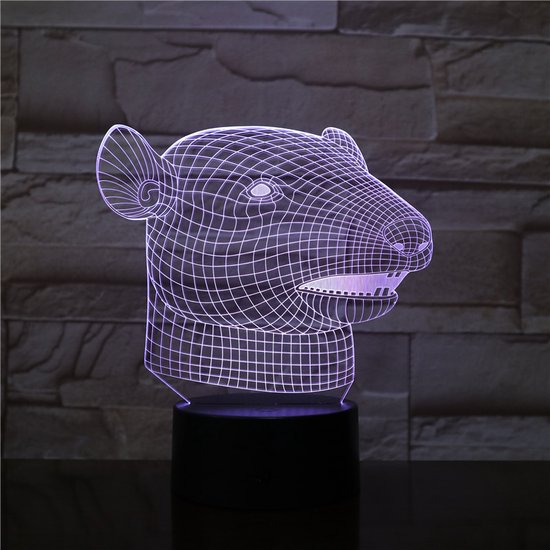 3D Led Lamp Met Gravering - RGB 7 Kleuren - Varken