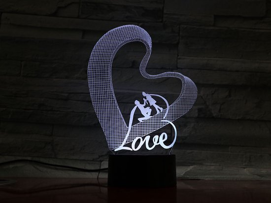 3D Led Lamp Met Gravering - RGB 7 Kleuren - Love