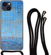 Telefoonkoord - Telefoonketting - Telefoonhoesje Geschikt voor iPhone 13 Mini - Blauw - Roest print - Vintage - Siliconen - Crossbody - Telefoonhoesje met koord