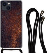 Telefoonkoord - Telefoonketting - Telefoonhoesje Geschikt voor iPhone 13 Mini - Roest print - Zwart - Staalplaat - Siliconen - Crossbody - Telefoonhoesje met koord