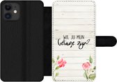 Bookcase Geschikt voor iPhone 12 Pro Max telefoonhoesje - Huwelijk - 'Wil jij mijn getuige zijn?' - Quotes - Spreuken - Met vakjes - Wallet case met magneetsluiting