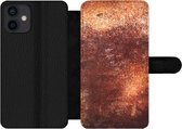 Bookcase Geschikt voor iPhone 12 Mini telefoonhoesje - Staal - Metaal - Roest print - Met vakjes - Wallet case met magneetsluiting