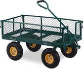Bol.com Relaxdays bolderkar tuin - tuinwagen - luchtbanden - 250 kg - transportkar - staal - groen aanbieding
