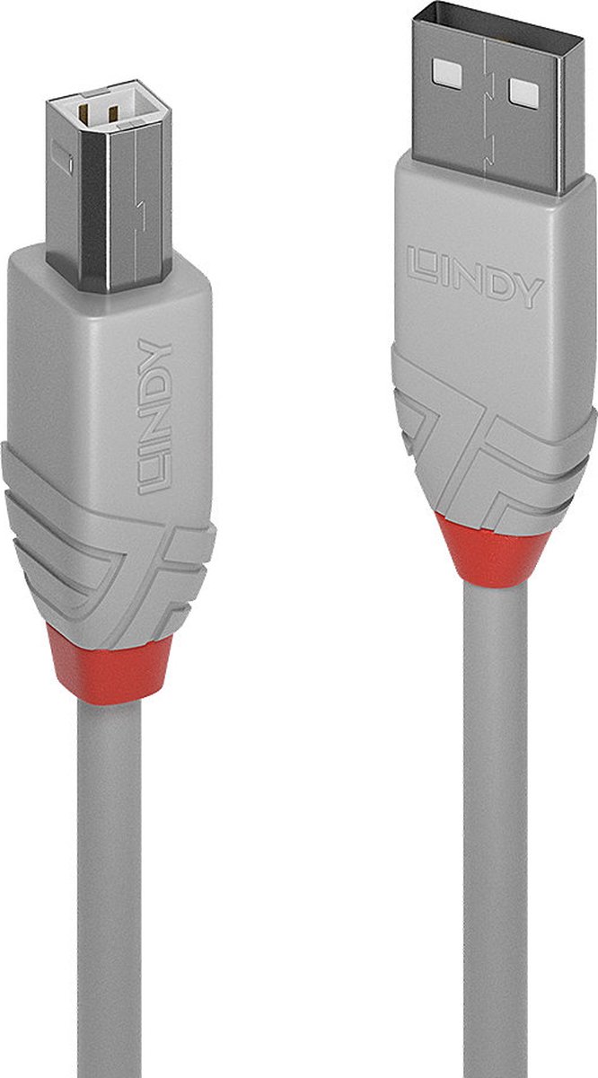 LINDY USB-kabel USB 2.0 USB-A stekker, USB-B stekker 2.00 m Grijs 36683