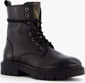 Groot leren meisjes veterboots camouflage print - Zwart - Maat 29 - Echt leer