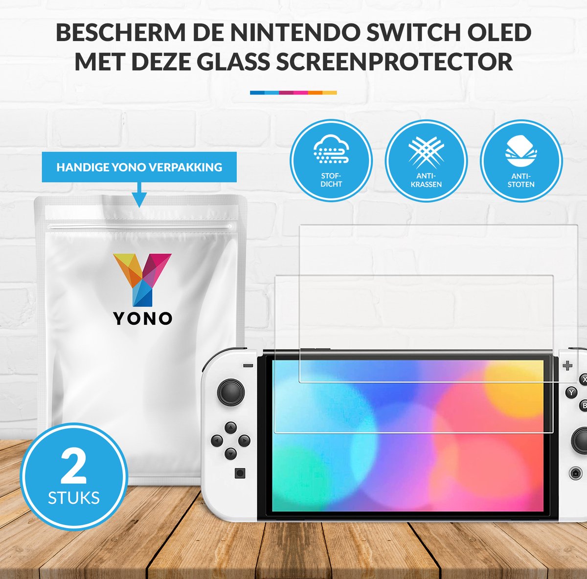 YONO Screenprotector geschikt voor Nintendo Switch OLED - Gehard Glas - Krasbestendig - Anti Vingerafdruk - Accessoires - 2 Stuks – foto 5