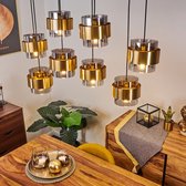 Trass Moderne Hanglamp boven Eettafel, zwart, 8 lichts, Retro Hanglamp, Gerookt Glas, Glaslamp