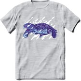 Dieren T-Shirt | Schildpad shirt Heren / Dames | Wildlife Turtle cadeau - Licht Grijs - Gemaleerd - 3XL