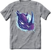 Dieren T-Shirt | Neushoorn shirt Heren / Dames | Wildlife rhino cadeau - Donker Grijs - Gemaleerd - S