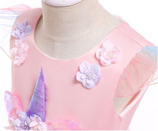Joya® Robe d'habillage licorne rose | Déguisement Unicorn | Robe de princesse Dress Up Dress + Bandeau | Taille 104-110 (110)