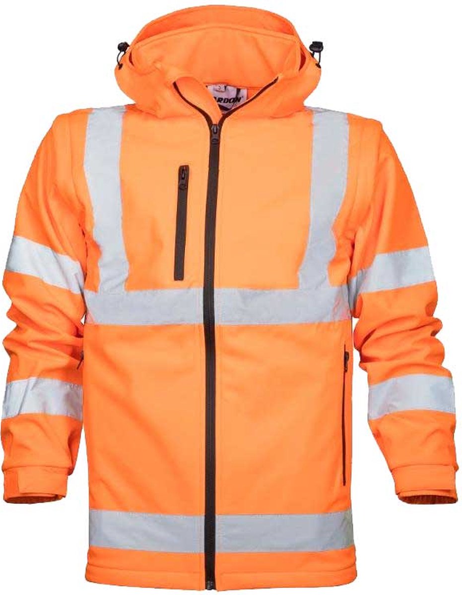 Ardon REF502 Hi-Vis Hooded Softshell Jack/Bodywarmer | Fluorescerend oranje | M | Heren werkjas met afneembare mouwen