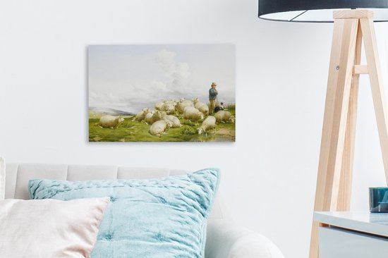 Tableau sur toile Herder avec mouton - Peinture de Thomas Sidney Cooper - 30x20 cm - Décoration murale