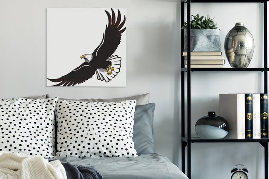 Peinture sur toile dessin d'un aigle planant - 50x50 cm - Décoration murale