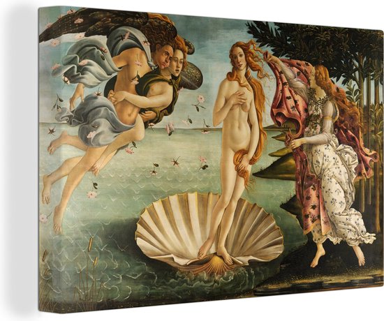 Canvas Schilderij De geboorte van Venus - schilderij van Sandro Botticelli - 30x20 cm - Wanddecoratie