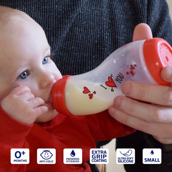 Difrax Babyfles 250 ml Natural - S-fles - Anti-Colic - I Love You - 2 stuks
