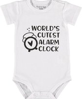 Baby Rompertje met tekst 'Worlds cutest alarm clock' | Korte mouw l | wit zwart | maat 62/68 | cadeau | Kraamcadeau | Kraamkado