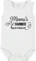 Baby Rompertje met tekst 'Mama's favorite human' | mouwloos l | wit zwart | maat 50/56 | cadeau | Kraamcadeau | Kraamkado