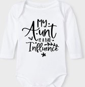 Baby Rompertje met tekst 'My aunt is bad influence' |Lange mouw l | wit zwart | maat 50/56 | cadeau | Kraamcadeau | Kraamkado