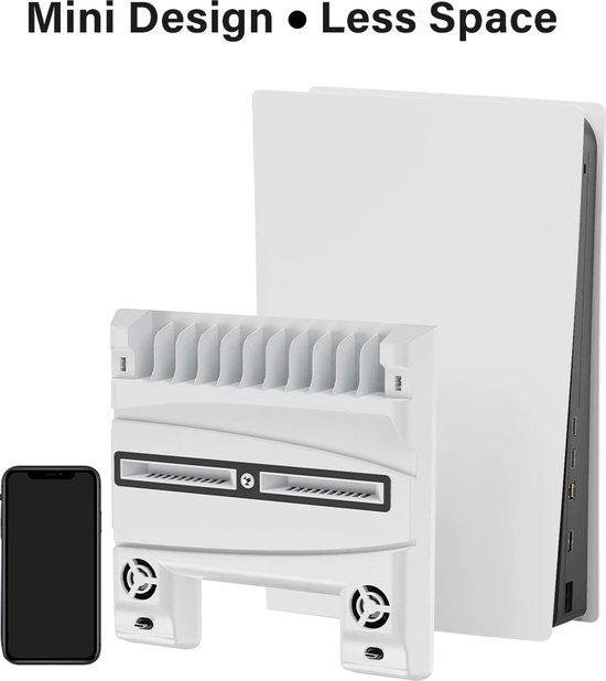 DrPhone DPS3 - Station de charge pour PS5 DISK / Version numérique - Fonction de refroidissement - Dongle contrôleur + Système de stockage de jeu - Wit
