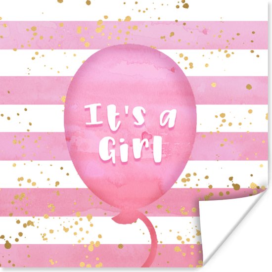 Poster Gender reveal - Ballon - Goud - Meisje - Geboorte - It's a girl - Spreuken