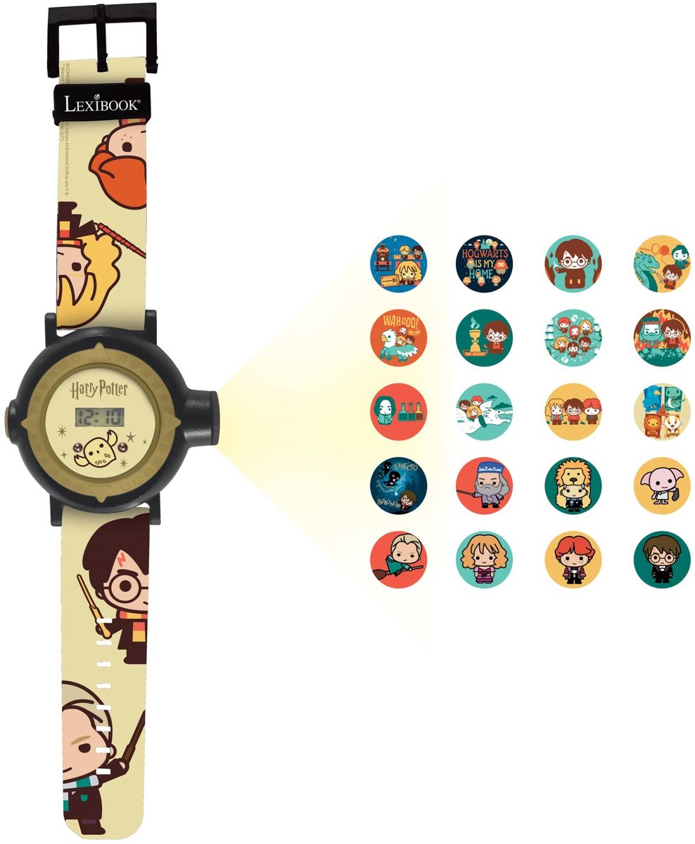Lexibook - Nintendo Harry Potter Verstelbaar projectiehorloge digitaal scherm - 20 afbeeldingen Harry Potter - voor Kinderen - Zwart en Goud - DMW050NHP