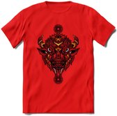 Bizon - Dieren Mandala T-Shirt | Geel | Grappig Verjaardag Zentangle Dierenkop Cadeau Shirt | Dames - Heren - Unisex | Wildlife Tshirt Kleding Kado | - Rood - 3XL