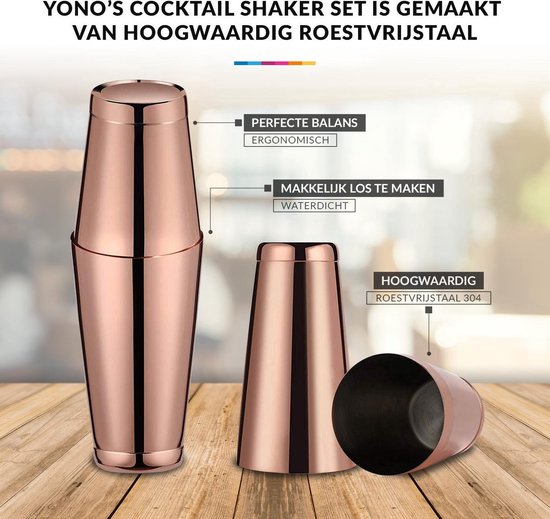 YONO Cocktail Set 10Delig RVS Cocktailshaker 800ml met Bar