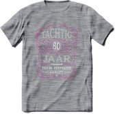 80 Jaar Legendarisch Gerijpt T-Shirt | Roze - Grijs | Grappig Verjaardag en Feest Cadeau Shirt | Dames - Heren - Unisex | Tshirt Kleding Kado | - Donker Grijs - Gemaleerd - XL