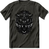 Wolf - Dieren Mandala T-Shirt | Grijs | Grappig Verjaardag Zentangle Dierenkop Cadeau Shirt | Dames - Heren - Unisex | Wildlife Tshirt Kleding Kado | - Donker Grijs - S